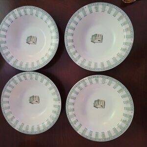 Pfaltzgraff Naturewood Birdhouse Design Soup Bowls 8" Green & White